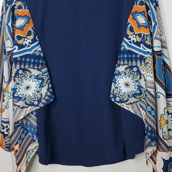 Chicos Cape Sleeve Popover Kimono Status Medallion Tassel Neck Flowy Womens 2 L - Picture 8 of 13